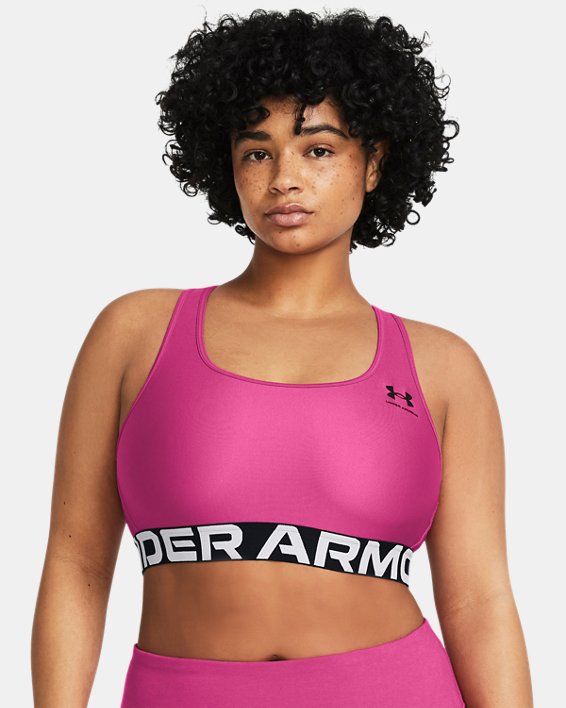 HeatGear® Armour Mid Sport-BH mit Branding für Damen, Pink, pdpMainDesktop image number 3